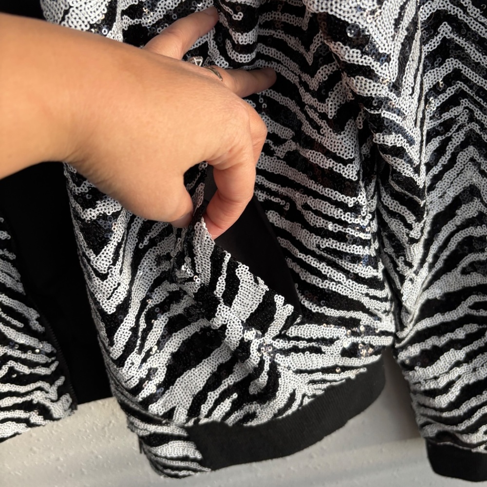 Jaded London Sequin Zebra Print Bomber Jacket - Size Large - Picture 5 of 7